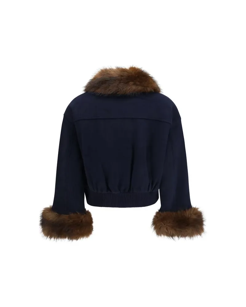 Self-Portrait Faux Fur Collar and Cuffs Jacket — Navy Navy