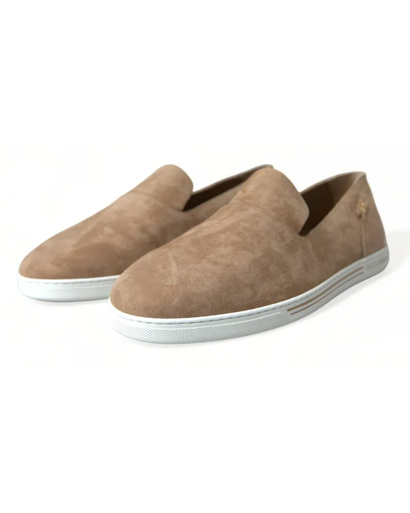 Dolce & Gabbana Beige Suede Caiman Men Loafers Slippers Shoes Beige