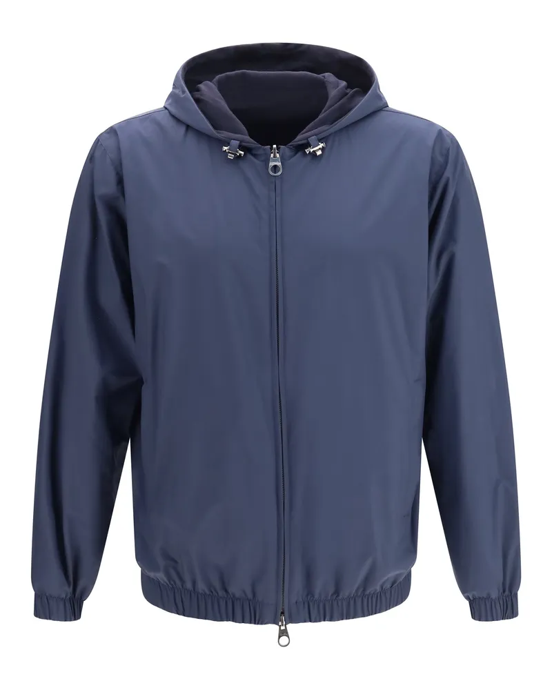 Loro Piana Men's Bomber Jacket Windmate Navy Blue Padded & Down Navy
