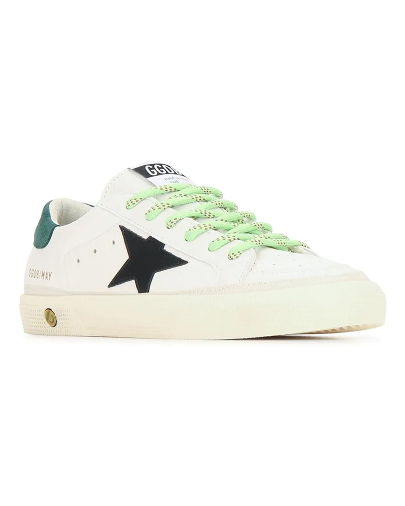 Golden Goose Boys' May Nappa Upper Toe And Tongue Leather Star Suede Whiteblackgreen Sneaker White