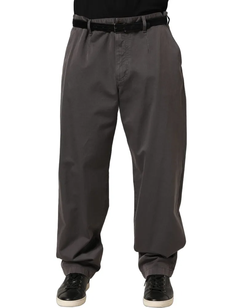 Dolce & Gabbana Dark Gray Midwaist Straight Men Trouser Pants Cotton Gray