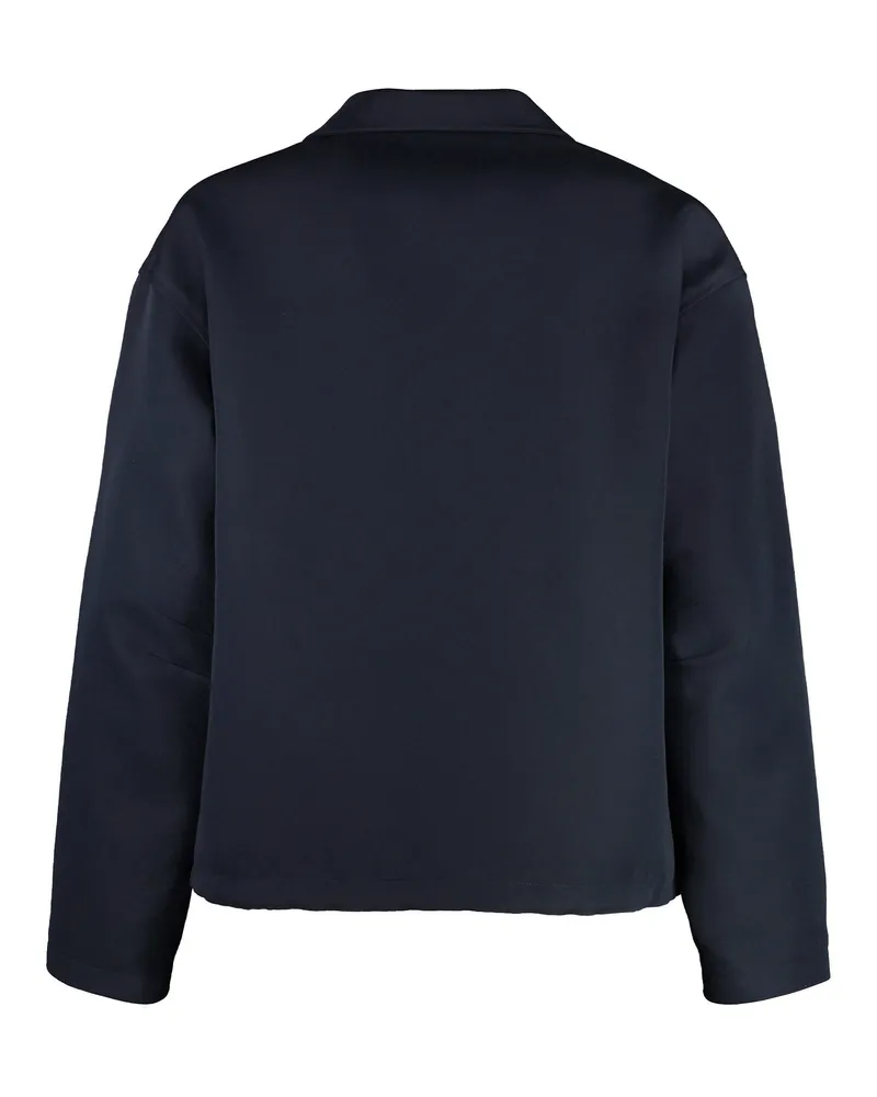 Gucci Men's Wool Blend Jacket With Drawstring Hem Blue Silk Raincoats Coat Navy
