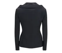 Women's Structured Off-Shoulder Jacket With Harness Details Black Merino Wool Ovis Aries