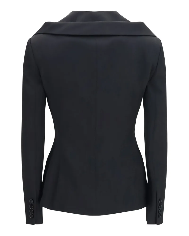 Alexander McQueen Women's Structured Off-Shoulder Jacket With Harness Details Black Merino Wool Ovis Aries Black