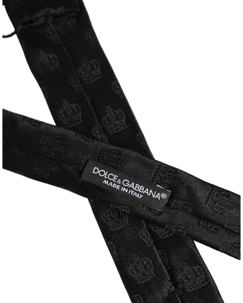 Dolce & Gabbana Men Black Crown Print Silk Adjustable Tied Necktie Tie Black