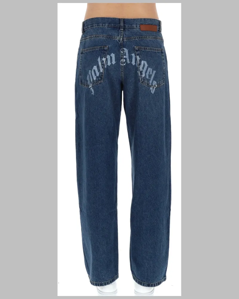 Palm Angels Curved Logo Denim Jeans — Blue Blue