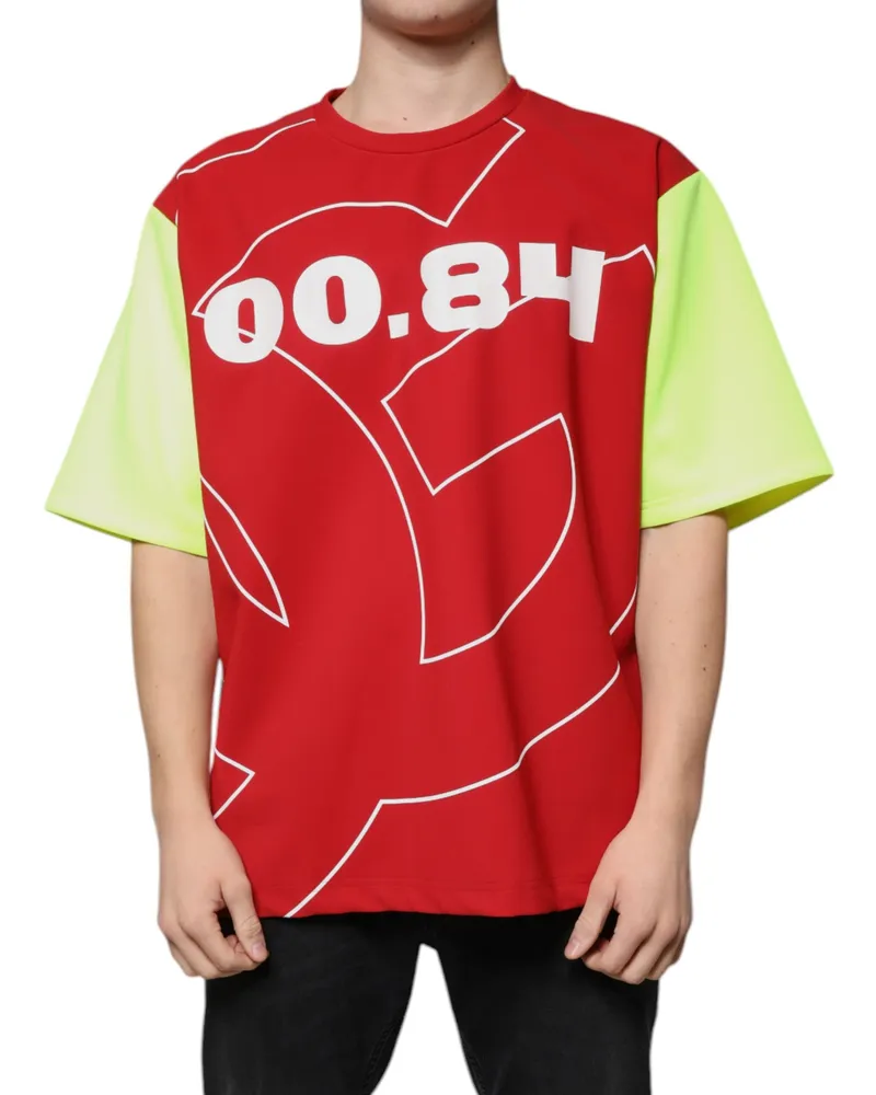 Dolce & Gabbana Multicolor Logo Cotton Men Crew Neck T-Shirt Red