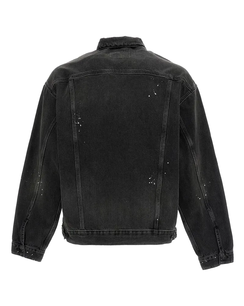 Carhartt WIP Men's Denim Jacket Helston Black Destroy Wash Wash-Splatter Cotton (denim Smith) Wash/splatter Black