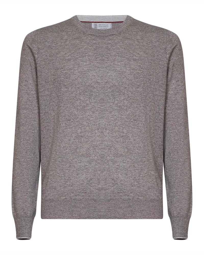 Brunello Cucinelli Men's Crewneck Sweater Rock Cashmere Grey Gray