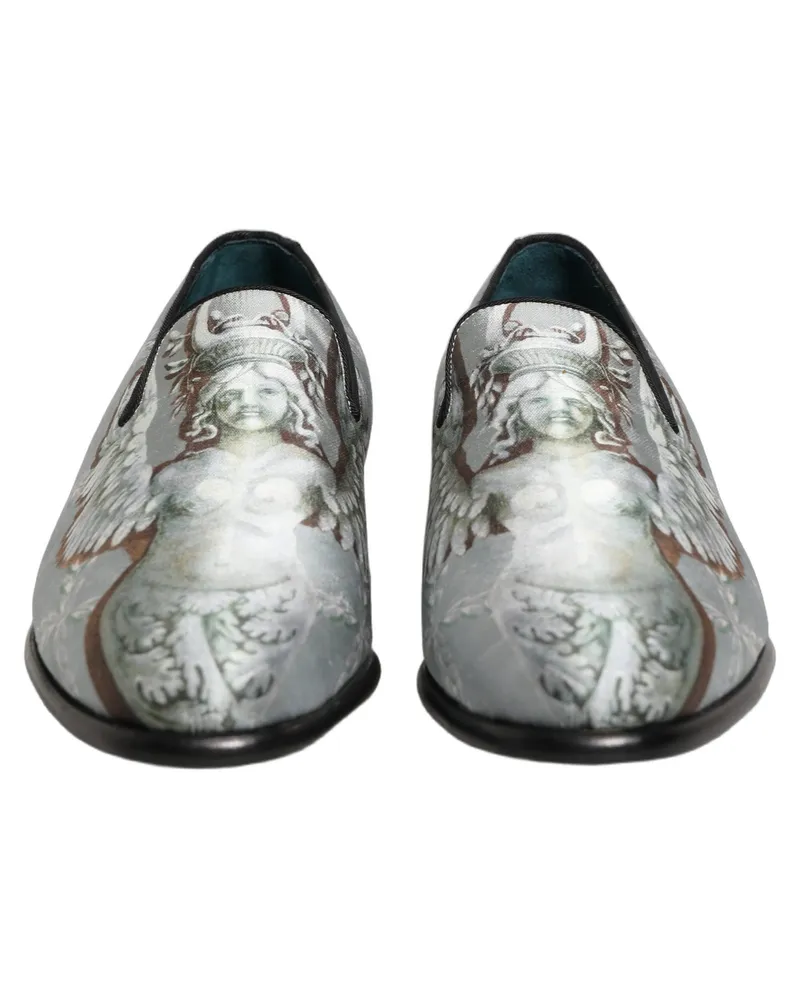 Dolce & Gabbana Gray Baroque Angel Velvet Men Loafers Shoes Leather Gray