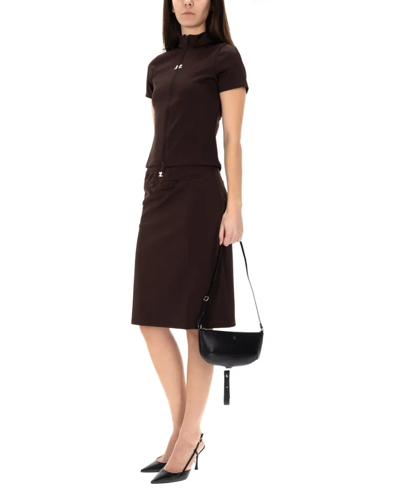 Courrèges Logo-Detailed Midi Skirt — Brown Brown