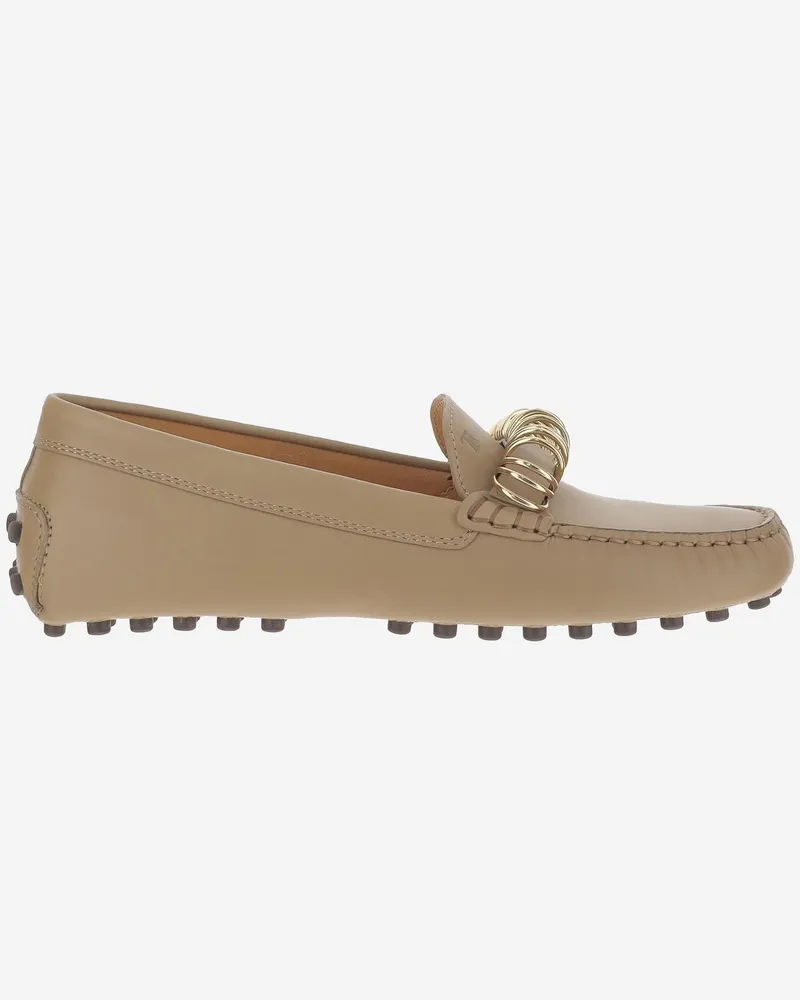 TOD'S Women's Loafers Nappa Leather With Rings Light Brown Calfskin Beige
