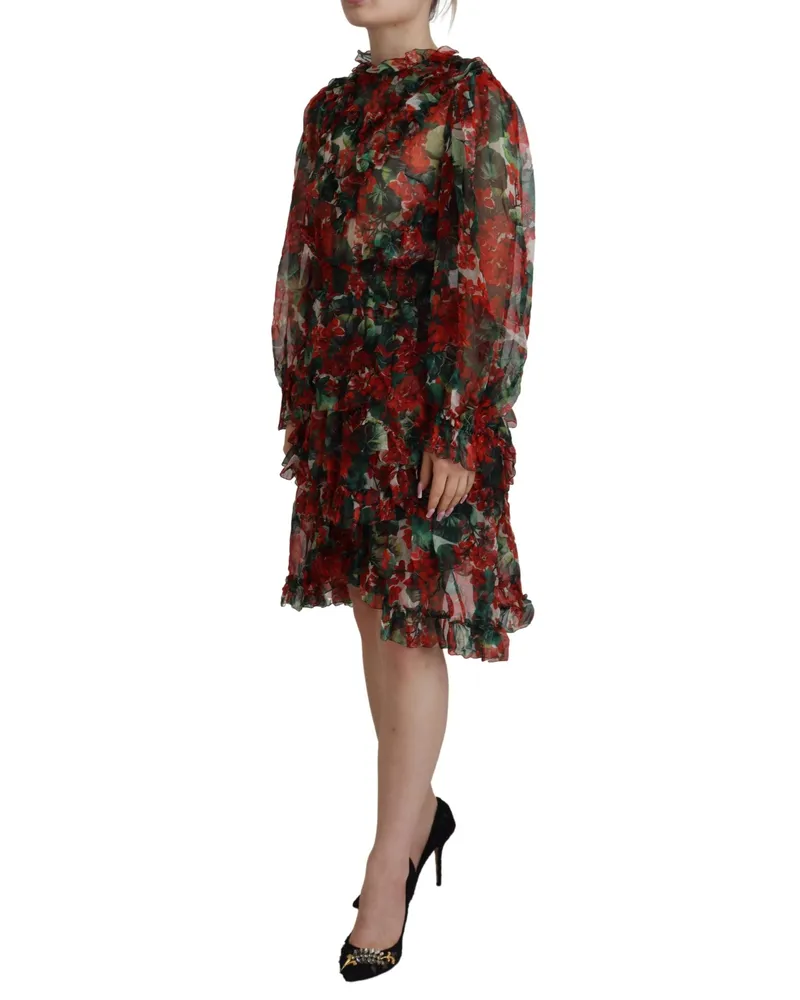 Dolce & Gabbana Women Multicolor Geranium A-Line Knee Length Dress Silk Multicolor