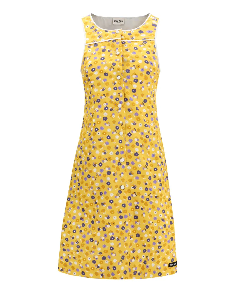 Miu Miu Floral-Print Cotton Midi Dress — Yellow Yellow