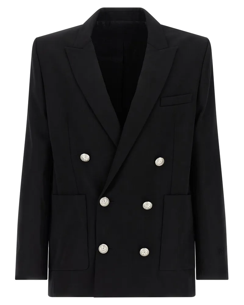 Balmain Double-Breasted Virgin Wool Blazer — Black Black