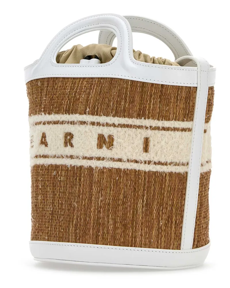 Marni Women's Two-Tone Raffia And Leather Tropicalia Bucket Bag Ecruwhite Borse A Secchiello Beige