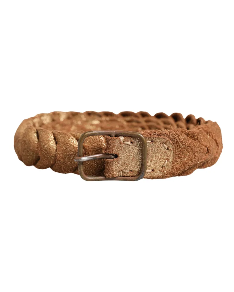 Ermanno Scervino Women's Brown Leather Braided Metal Buckle Belt Brown