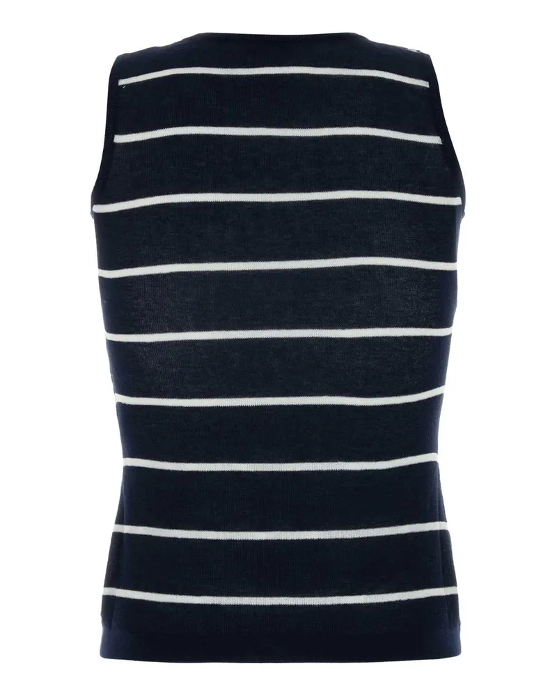 Balenciaga Women Embroidered Knit Tank Top Navy- White Exterior: Cotton Nylon Maglie Navy/ Sweater Navy