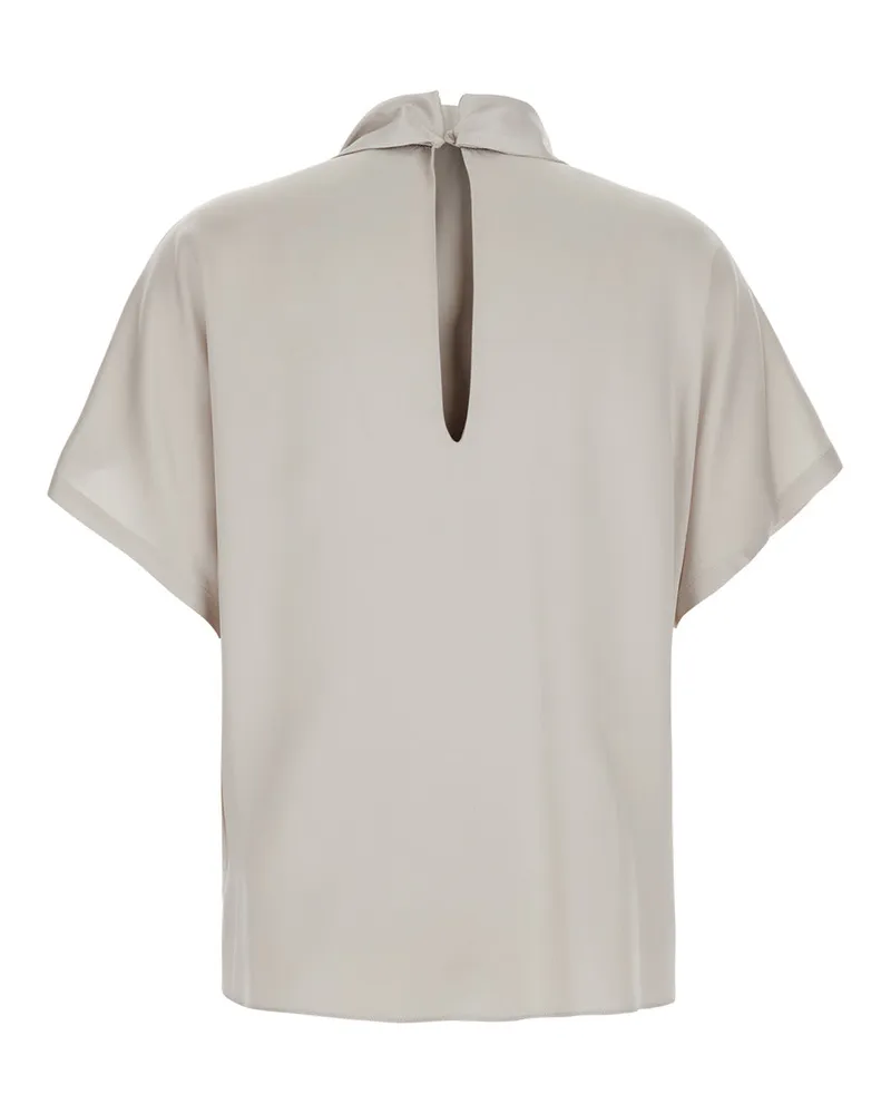 Brunello Cucinelli Monile-Decorated Silk Blouse — Beige Beige