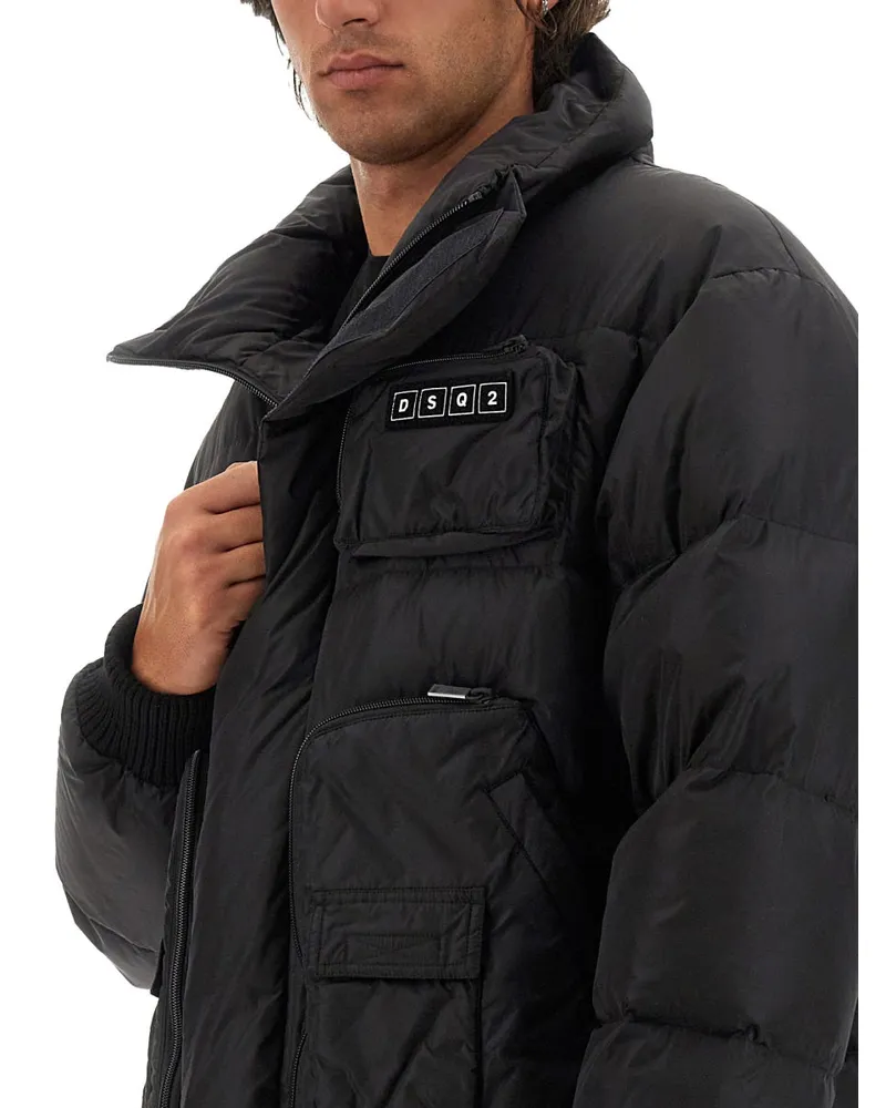 Dsquared2 Logo-Embroidered Polyamide Down Jacket — Black Black