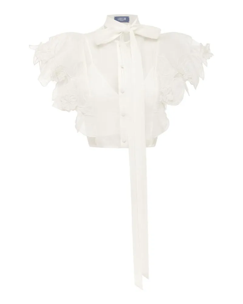 LEO LIN Women's Cropped Top Jasmine White Linen Tops White