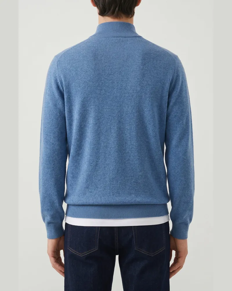 Brunello Cucinelli Cashmere Quarter-Zip Sweater — Blue Blue