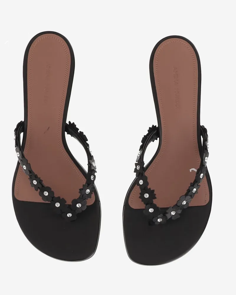 Amina Muaddi Women's Leather Sandals Janis Black Black
