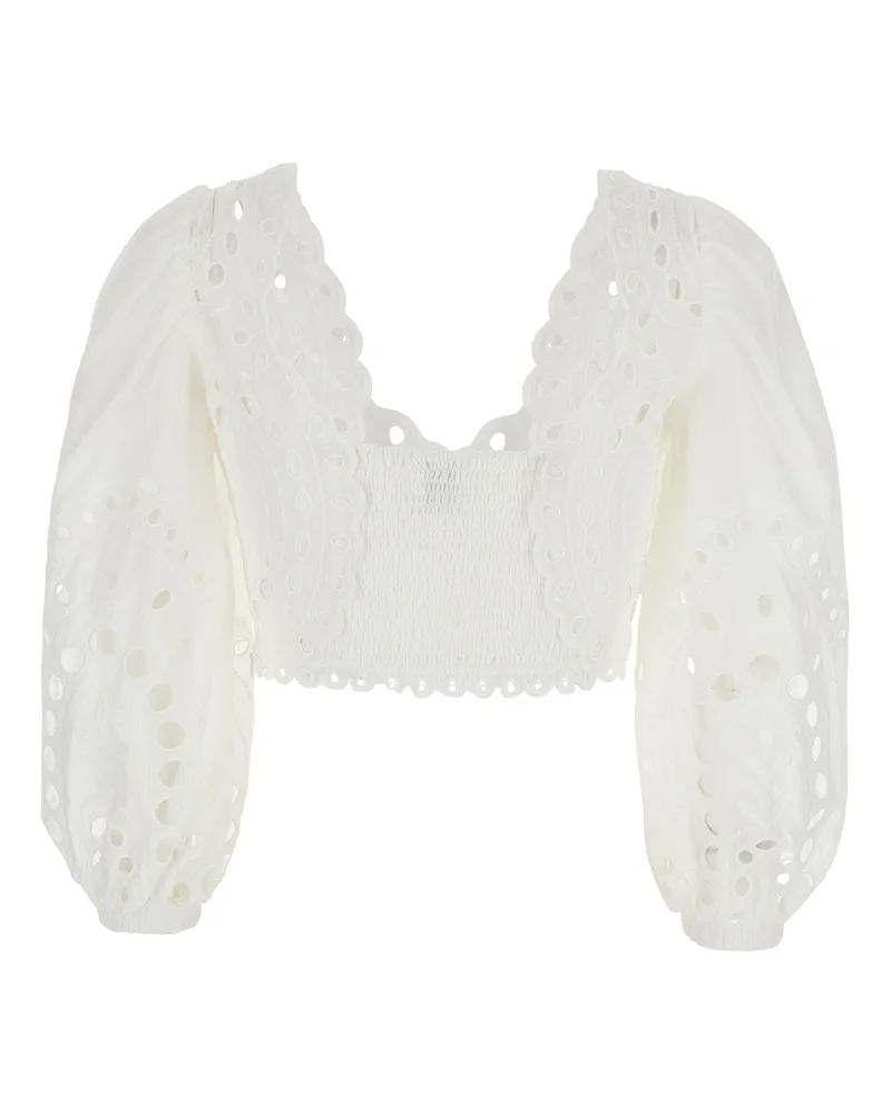 Charo Ruiz Women's Top Luna White Cotton Blend Tops White