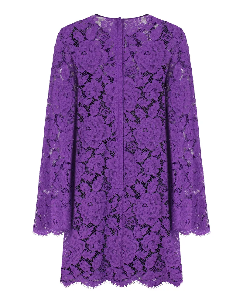 Dolce & Gabbana Women's Lace Mini Dress Purple Viscose Purple