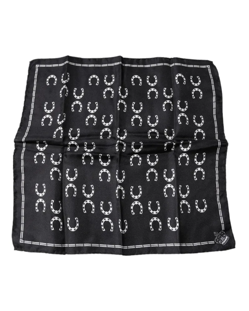 Dolce & Gabbana Men's Black Horseshoe Silk Square Handkerchief Scarf Black