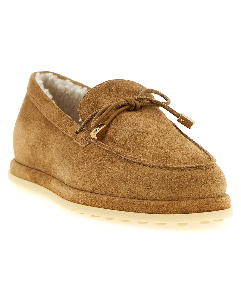 TOD'S Shearling-Lined Suede Slipper — Camel Camel