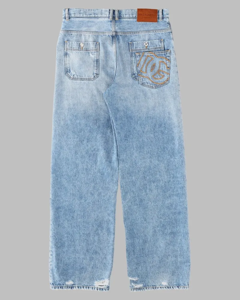 Dolce & Gabbana Distressed Cotton Denim Jeans — Blue Blue