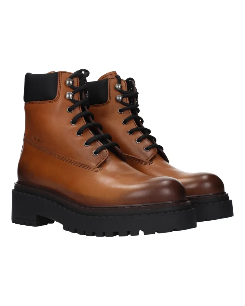 Prada Women's Brown Leather Ankle Boots Brown