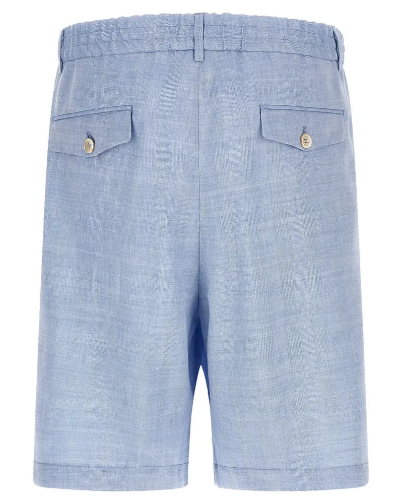 Brunello Cucinelli Chevron Linen-Wool Blend Bermuda Shorts — Blue Blue