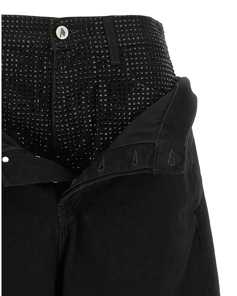 ATTICO Crystal-Embellished Double-Waist Bermuda Shorts — Black Black
