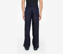 Logo-Embroidered Linen-Cotton Track Pants — Navy