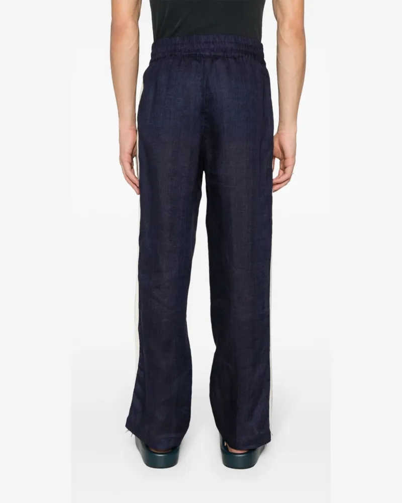 Palm Angels Logo-Embroidered Linen-Cotton Track Pants — Navy Navy