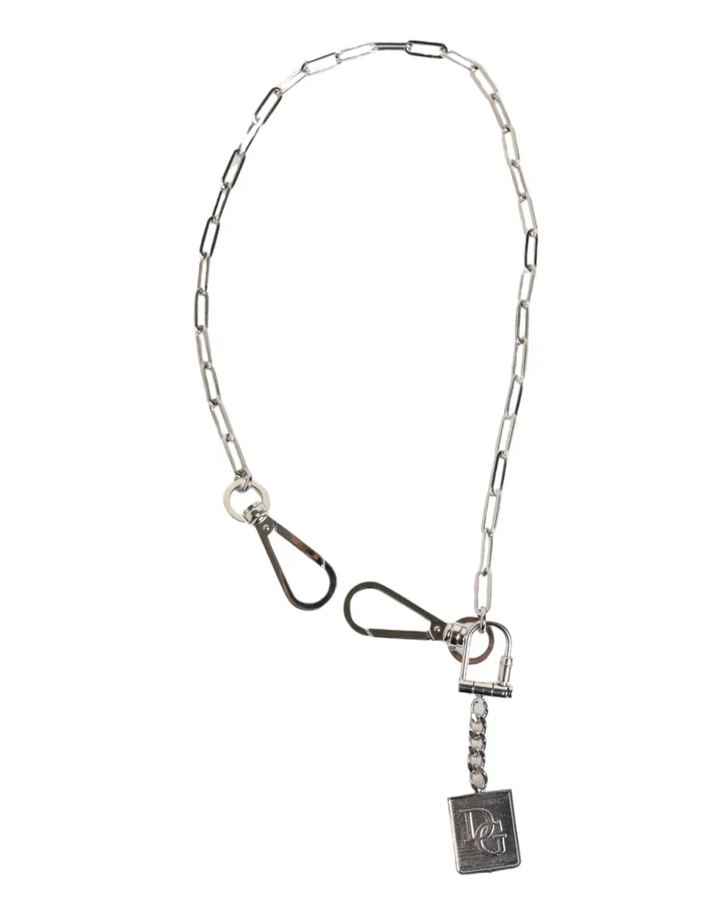 Dolce & Gabbana Silver Tone Metal Chain Dg Logo Pendant Men Necklace Zamak Real Brass Silver