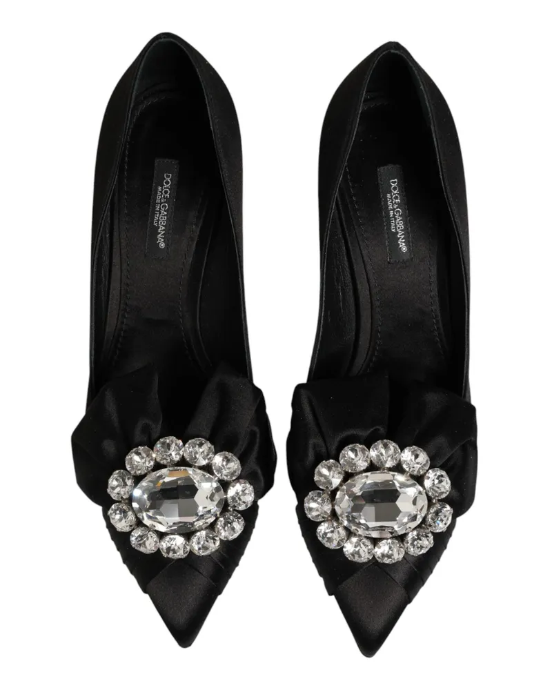 Dolce & Gabbana Women's Black Satin Bow Crystal Embellishment Pumps Shoes Se+vi Black