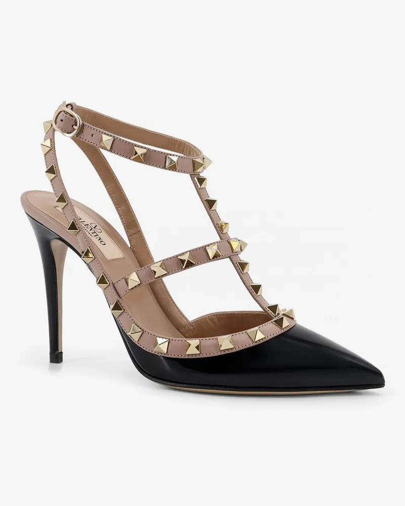 Valentino Garavani Women's Pumps Rockstud Patent Leather Black High Heel Shoes Black