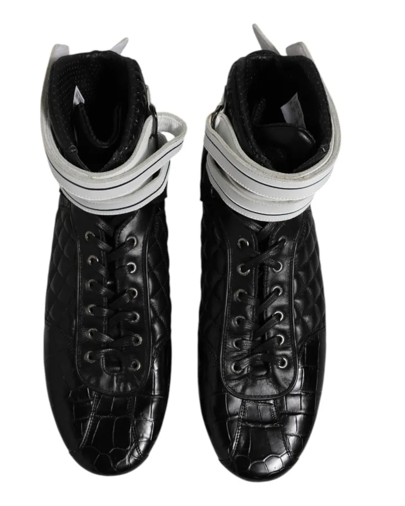 Dolce & Gabbana Men's Black Quilted Leather Lace Up Sneakers Shoes Black