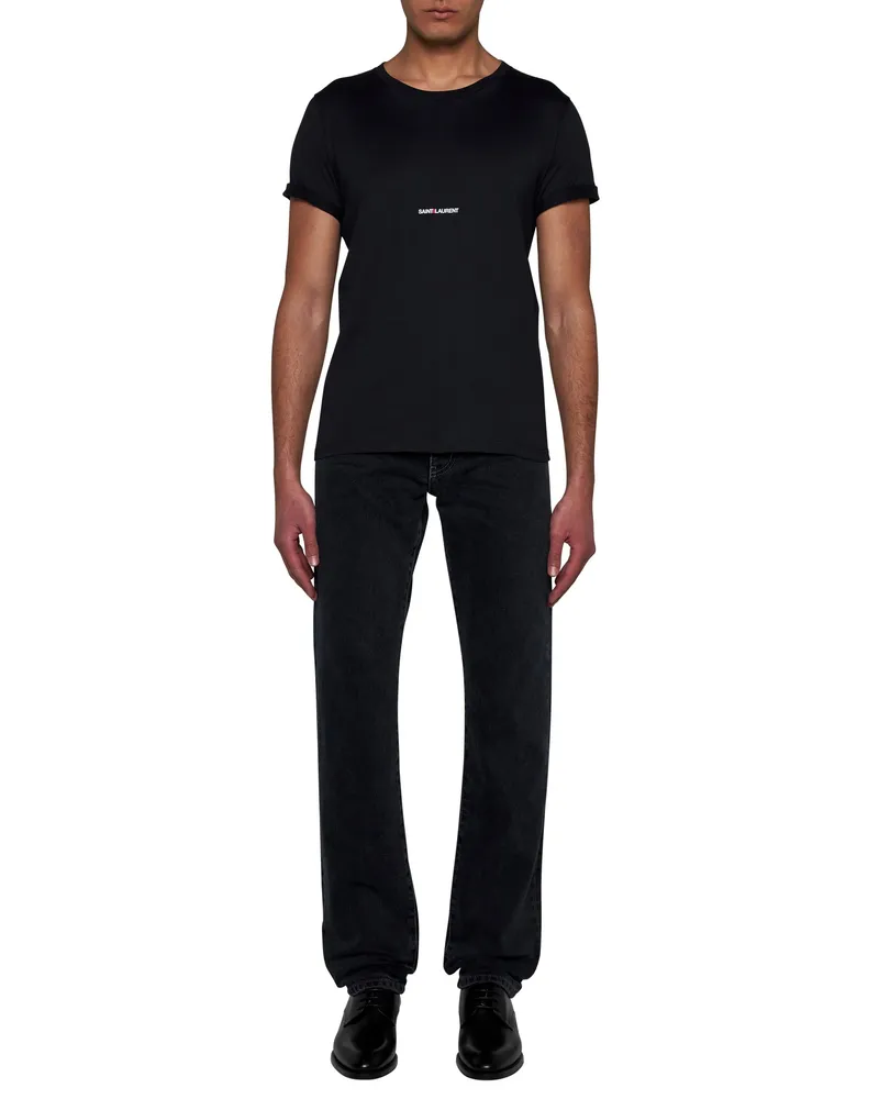 Saint Laurent Logo-Printed Cotton T-Shirt — Black Black