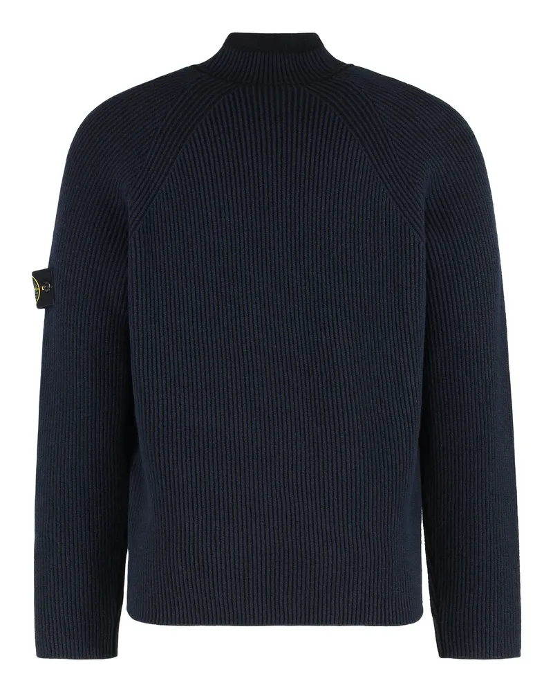 Stone Island Men's Wool Sweater With Zip Detail Blue Virgin Sweatshirts Blue