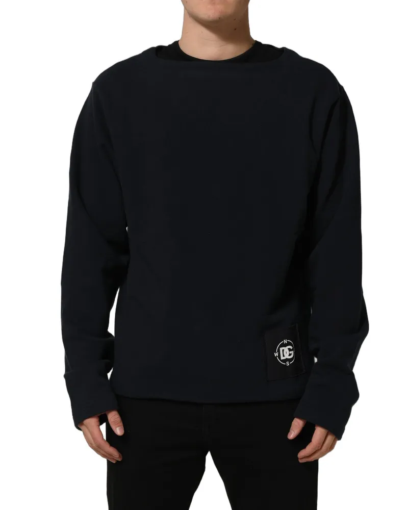 Dolce & Gabbana Men's Dark Blue Logo Cotton Sweatshirt Sweater Clothing Navy