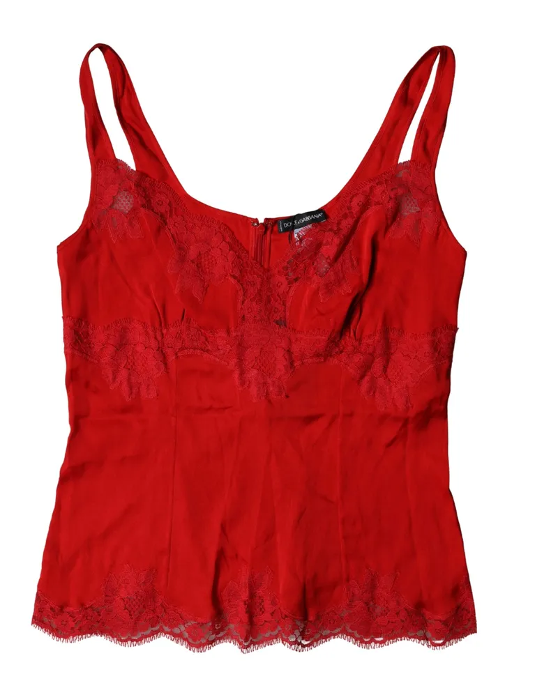 Dolce & Gabbana Women's Red Silk Floral Lace Lingerie Top Underwear Elastane Red