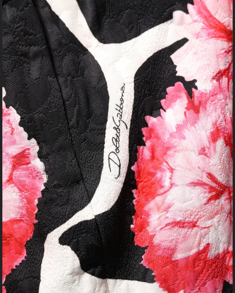 Dolce & Gabbana Women's Black Pink Carnation Floral Print Jacquard Mini Skirt Cotton Viscose Black