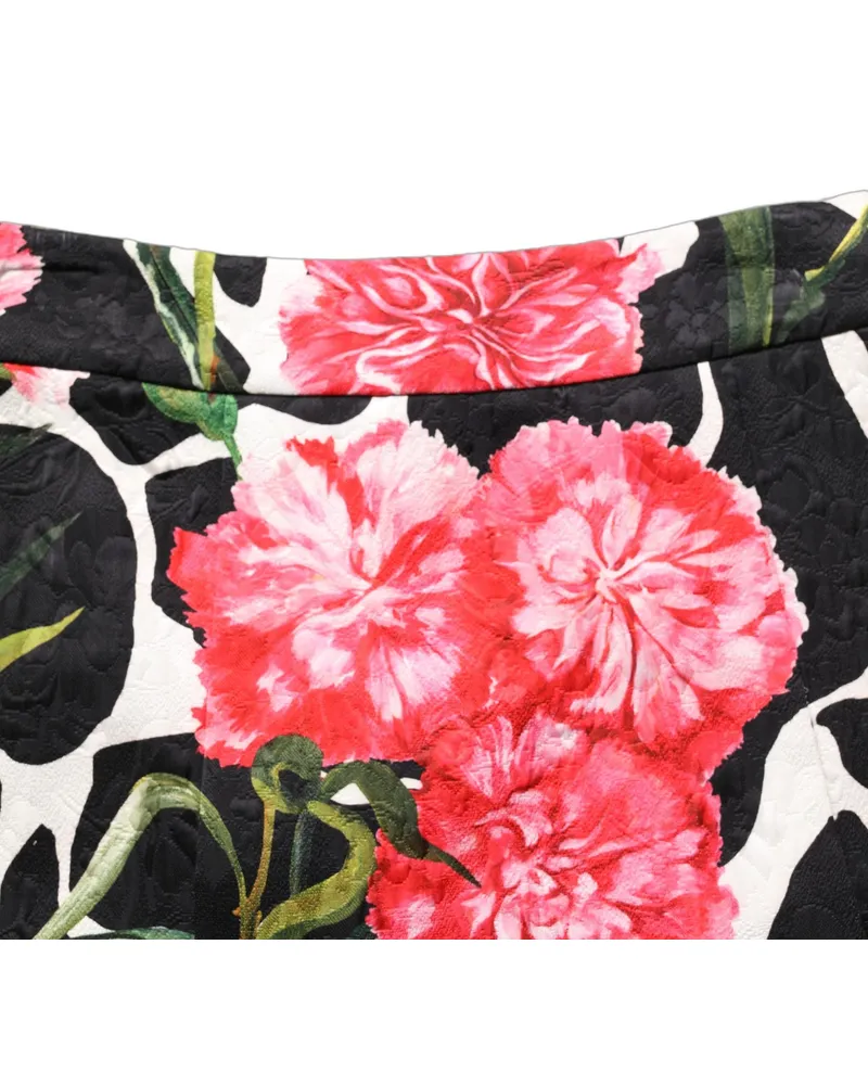 Dolce & Gabbana Women's Black Pink Carnation Floral Print Jacquard Mini Skirt Cotton Viscose Black