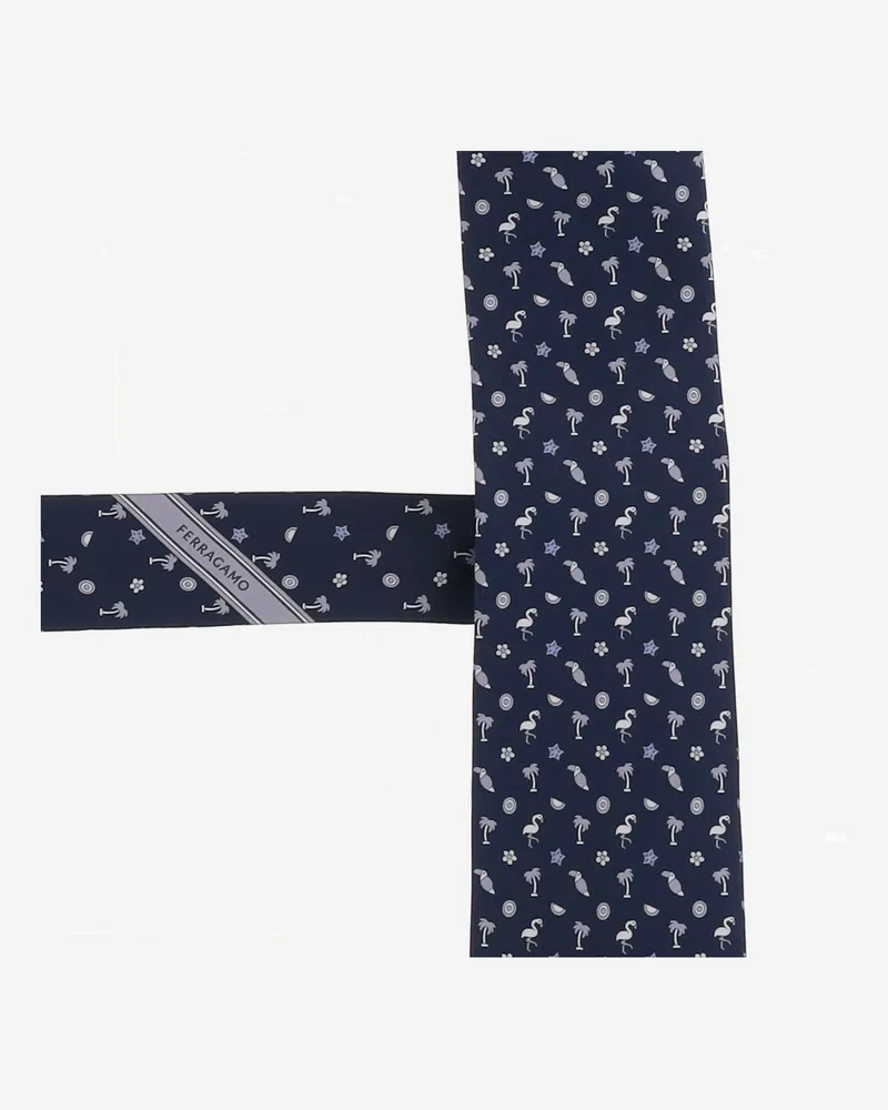 Ferragamo Men's Patterned Silk Tie - Navy Ties & Bow Navy