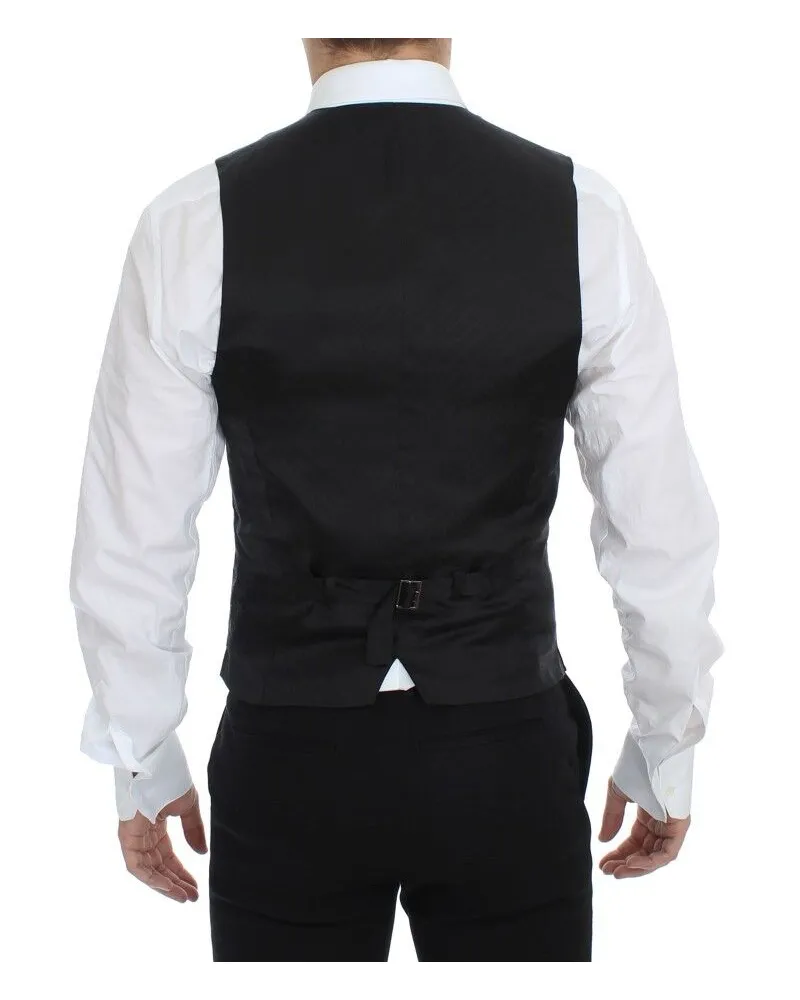 Dolce & Gabbana Men's Black Striped Stretch Dress Vest Gilet Wool Black