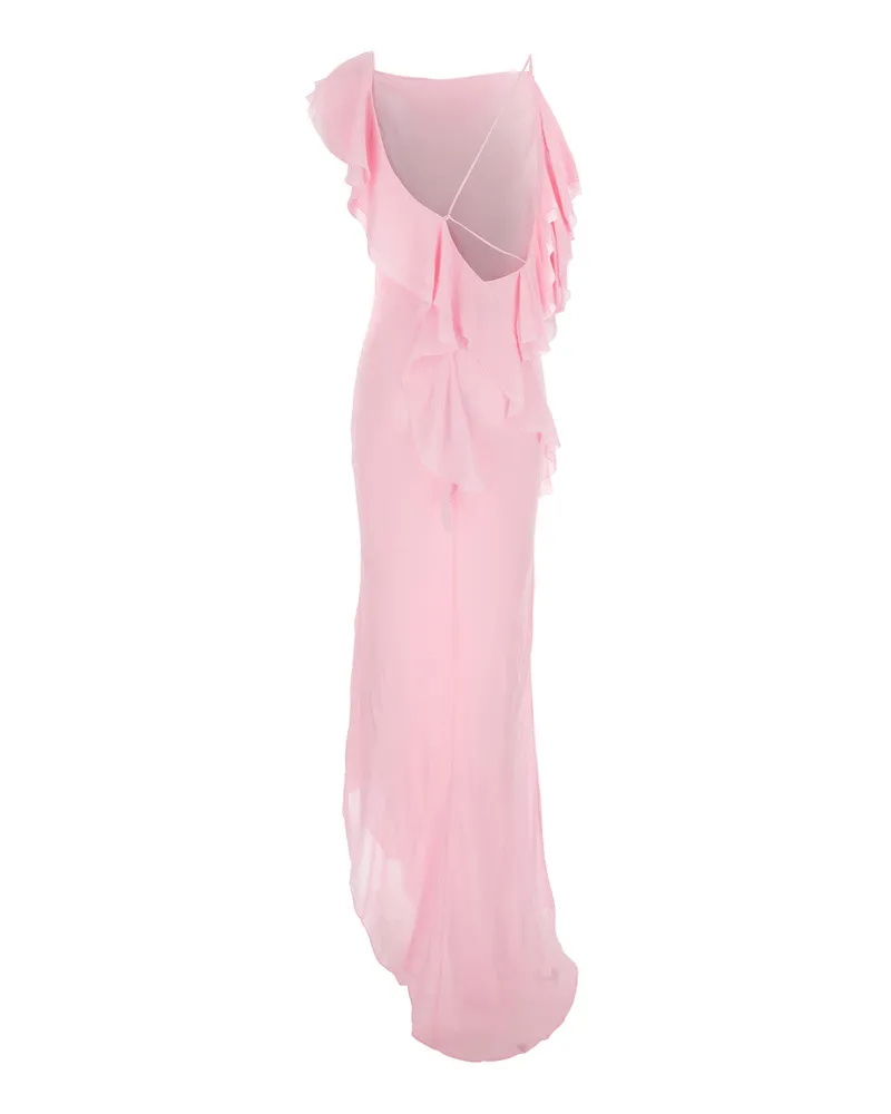 Self-Portrait Ruffled Georgette Dress — Pink Pink